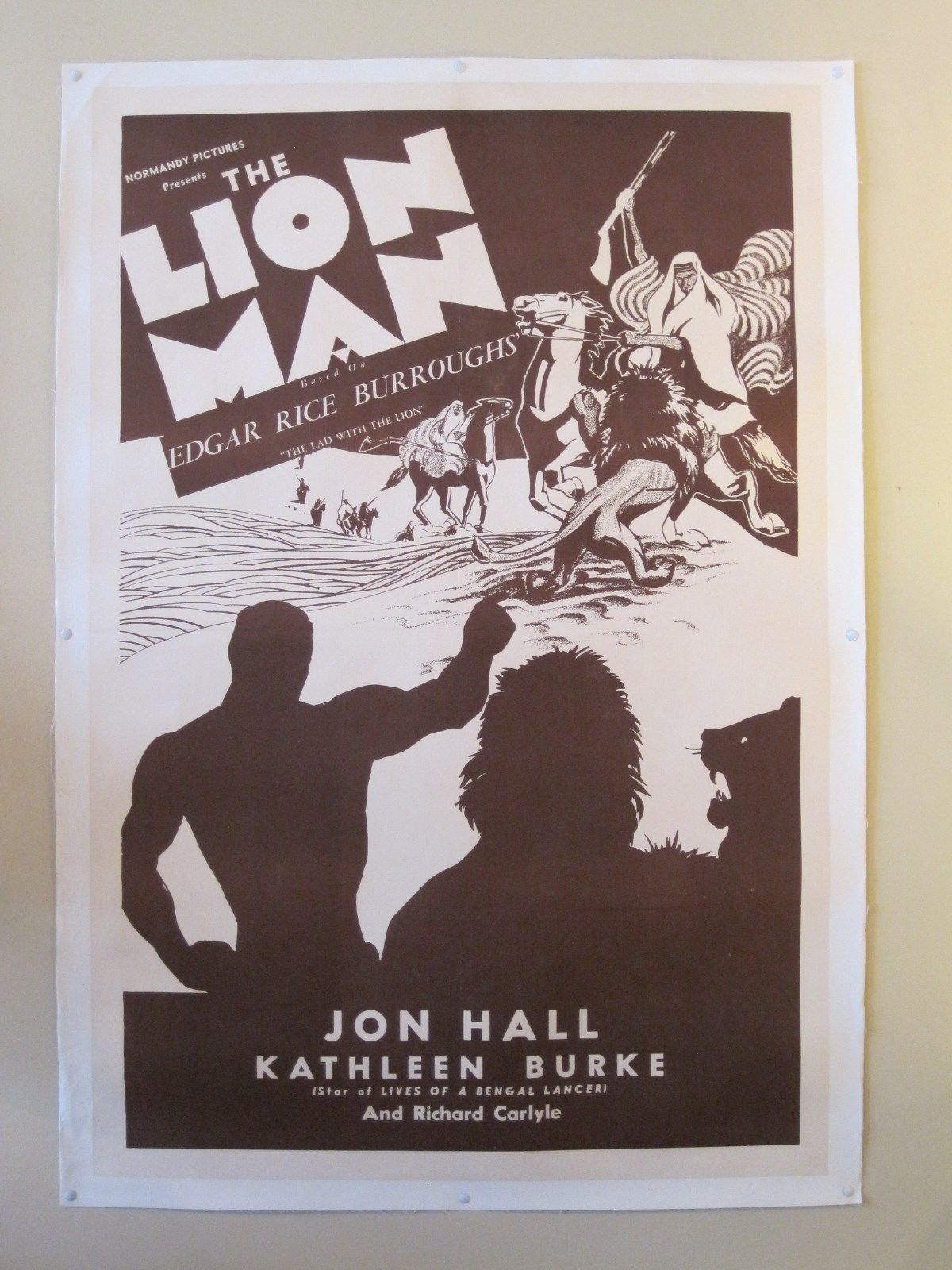 Original 1930's Art Deco Movie Poster Lion Man One Sheet Modernism